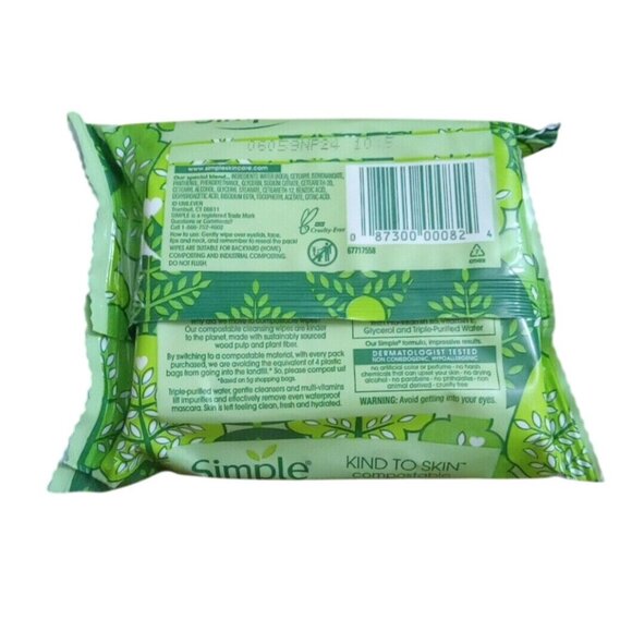 Simple Kind To Skin Compostable Cleansing Wipes 25 Ct - Picture 4 of 5